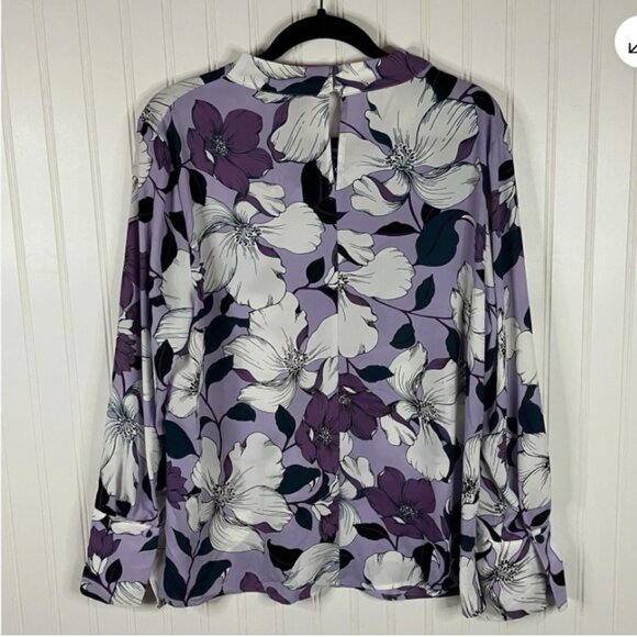 Worthington Blouse Womens X Small Purple Floral Long Sleeve Cowl Artsy Shirt Top - Picture 6 of 16